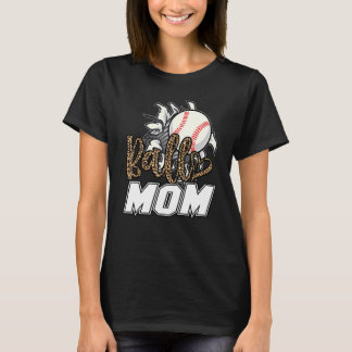 T-shirt Ball Mom Leopard Baseball Softball Mama Women Moth