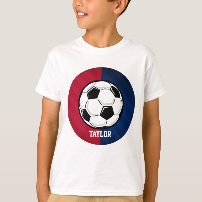 T-shirt Balle de football ; rouge, blanc et bleu (Devant)