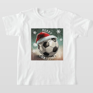 T-shirt Balle de football Rouge chapeau de Noël Flocon de