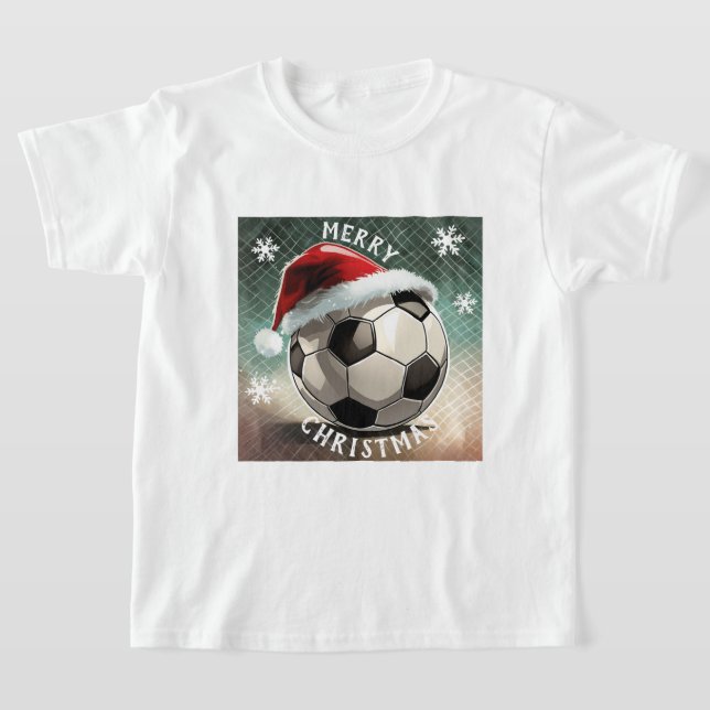 T-shirt Balle de football Rouge chapeau de Noël Flocon de  (Poser)