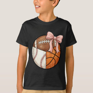 T-shirt Balle multisports rose noeud baseball football