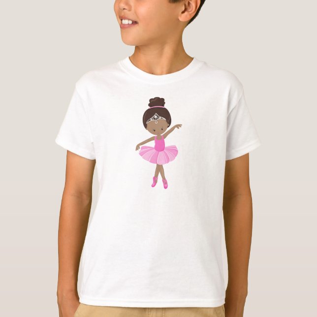 T-shirt Ballerina afro-américaine, Tutu rose, Fille de bal (Devant)