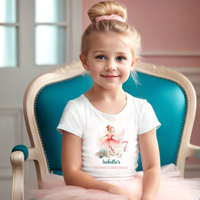 T-Shirt Ballerina Blonde Rose Nom Turquoise Anniversaire F (Ballerina Blonde Pink Teal Name Birthday Girl T-Shirt)