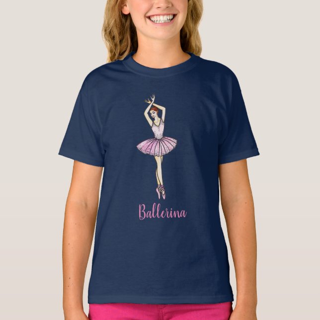 T-shirt Ballerina en Robe Rose et chaussures Pointe Toe (Devant)