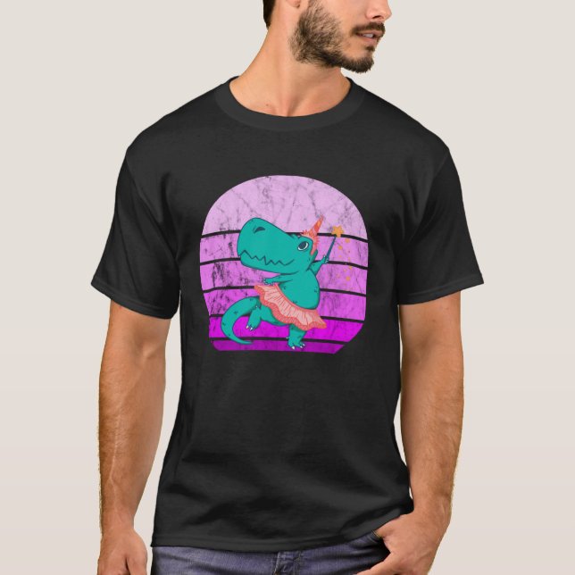 T-shirt Ballet Dancer Dino Ballerina Rex Retro Sunset Dino (Devant)