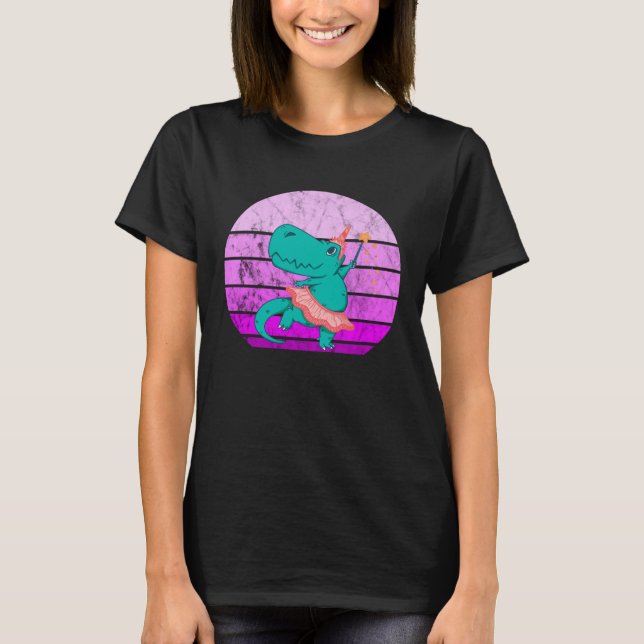 T-shirt Ballet Dancer Dino Ballerina Rex Retro Sunset Dino (Devant)