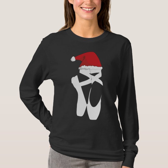 T-shirt Ballet Pointe Chaussure Noël Santa Hat (Devant)
