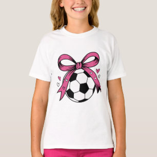 T-shirt Ballon de Football Mignon avec un Nœud Rose Coquet