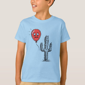 T-shirt Ballon Rouge Drôle Flottant Près d'un Cactus Épine