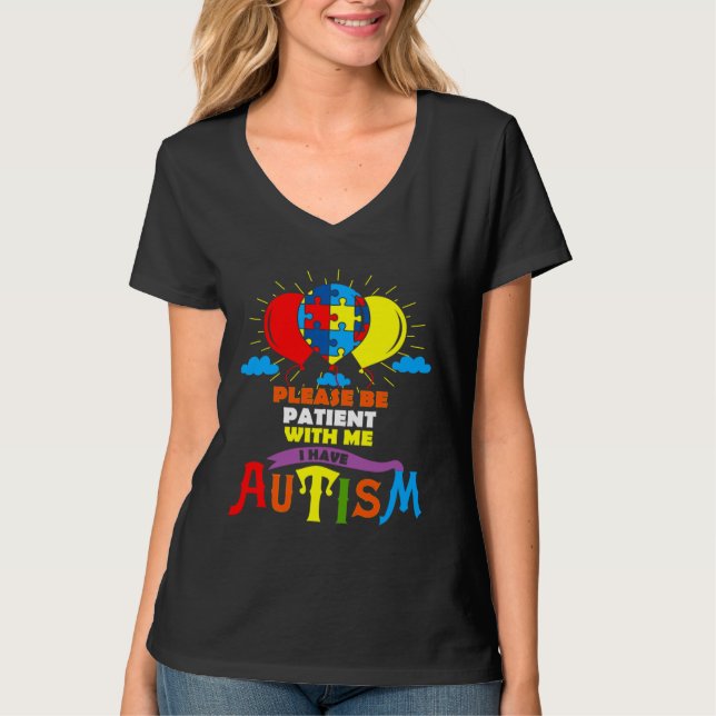 T-shirt Ballons Autisme mignon S'Il Vous Plaît Être Patien (Devant)