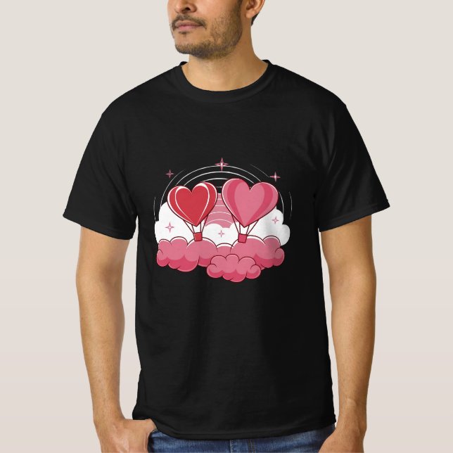 T-shirt Ballons cardiaques dans les nuages - Romantique Sa (Devant)