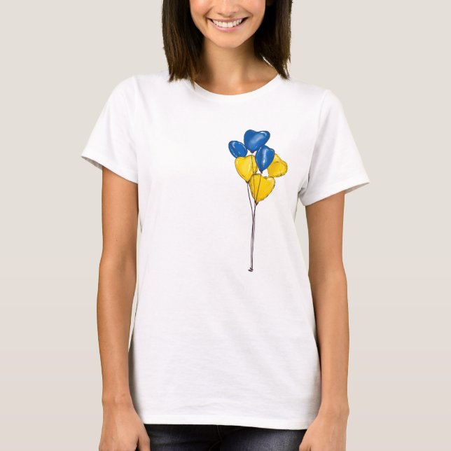 T-shirt Ballons en forme de coeur bleu et jaune. Ukraine (Devant)