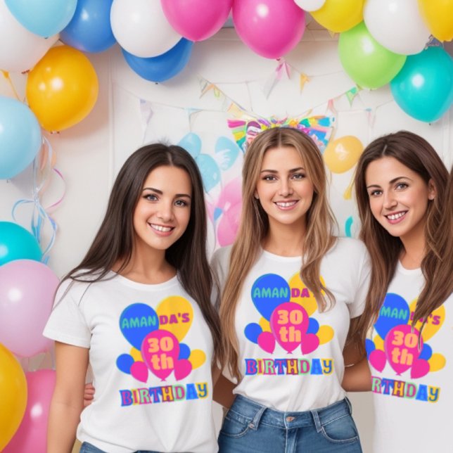 T-shirt Ballons texte personnalisés fête d'anniversaire (Playful and cheerful birthday party t-shirt sure to be a hit among your guests.)