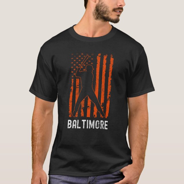 T-shirt Baltimore Maryland American Flag Baseball Weathere (Devant)