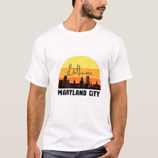 T-shirt Baltimore Maryland City Skyline Sunset Retro Graph
