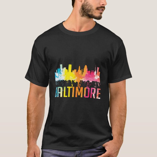 T-shirt Baltimore Maryland Rétro Aquarelle Skyline Art So (Devant)