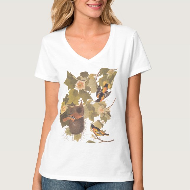 T-shirt Baltimore Oriole Audubon Bird Family avec nid (Devant)
