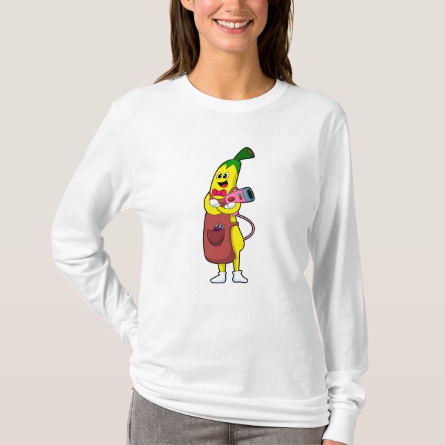 T-shirt Banana en coiffeur avec sèche-cheveux (Devant)