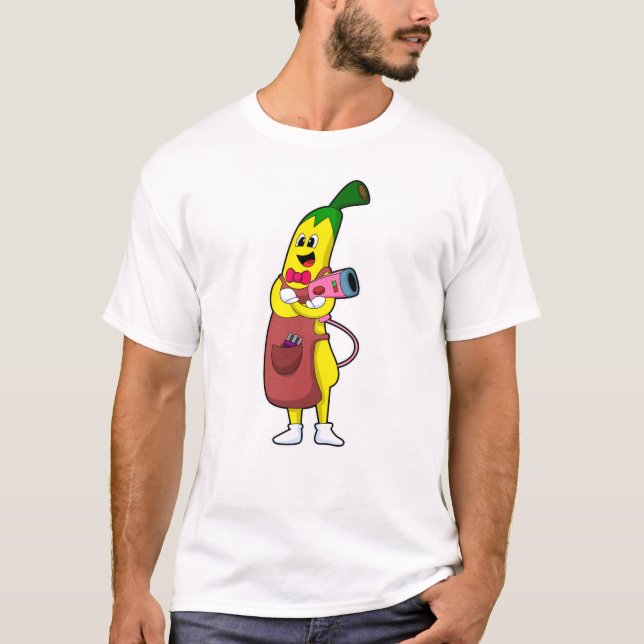 T-shirt Banana en coiffeur avec sèche-cheveux (Devant)
