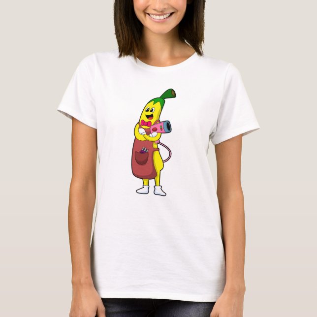 T-shirt Banana en coiffeur avec sèche-cheveux (Devant)