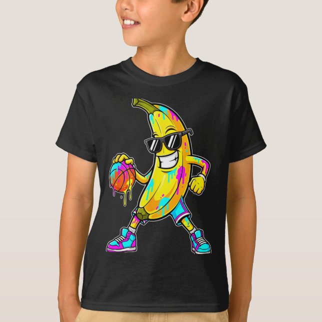 T-shirt Banana Funny Basketball Drip Kids Youth Boys Girls (Devant)