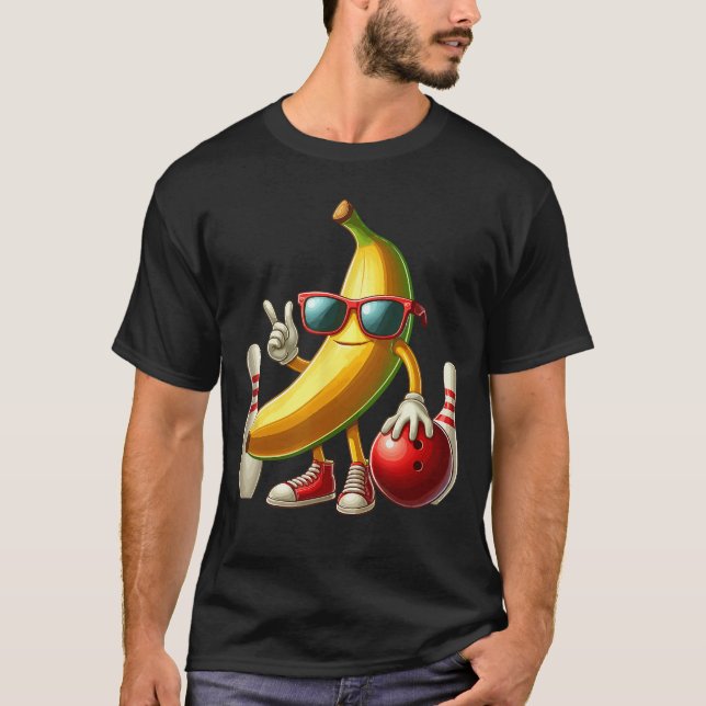 T-shirt Banana Sunglasses Playing Bowling Funny Fruit Spor (Devant)