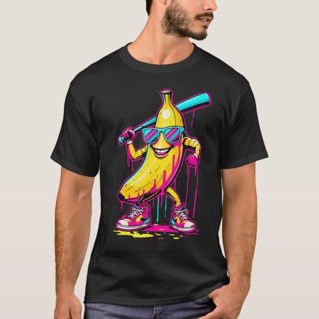 T-shirt Banane avec une batte de baseball drôle de rue bas (Devant)