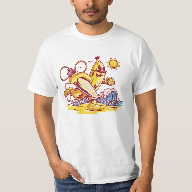T-shirt Banane de surf : équitation de la vague Vibes trop (Devant)