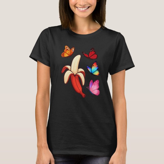 T-shirt Banane rouge et papillons (Devant)