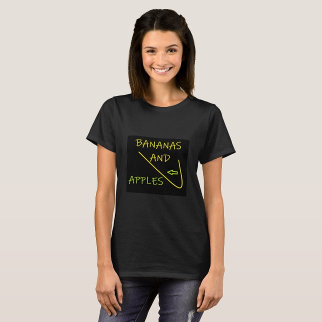 T-shirt Bananes et pommes design fun type noir jaune (Devant entier)