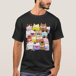 T-shirt Band of cats hanging together cute kawaii manga fu