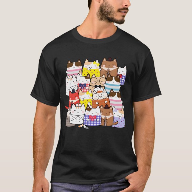 T-shirt Band of cats hanging together cute kawaii manga fu (Devant)