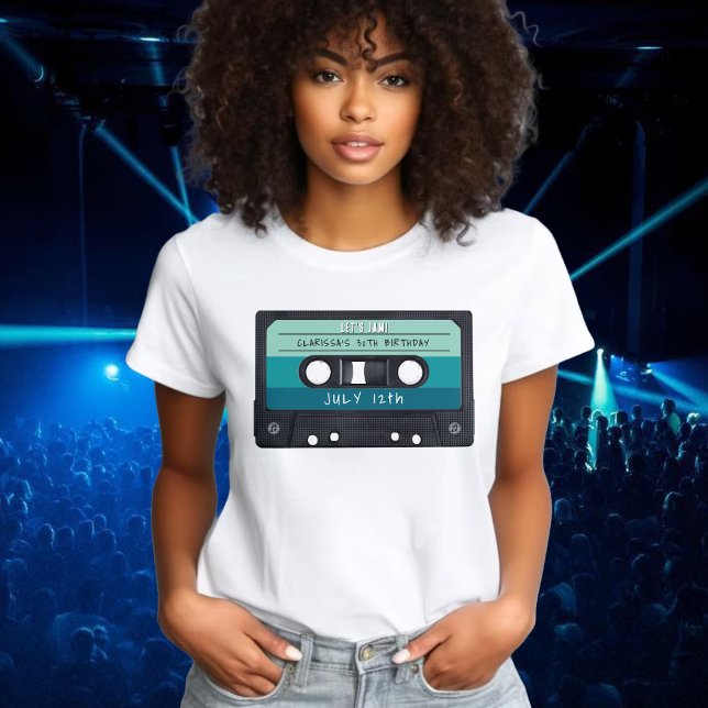 T-shirt Bande Bleue Retro Fête d'anniversaire (Cassette Tape Blue Retro Birthday Party T-Shirt
)