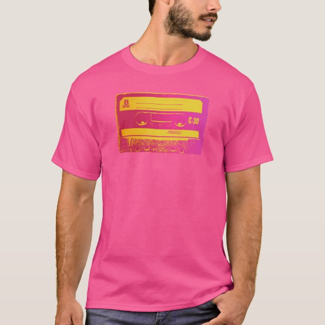 T-shirt Bande Cassette Rétro Rose et Jaune (Devant)