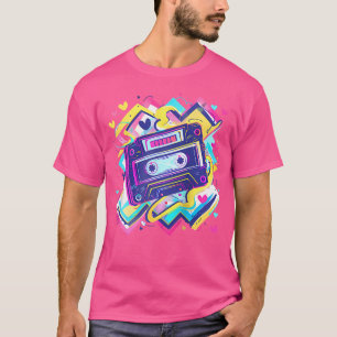 T-shirt Bande De Cassette Zigzags Coeurs Design 90S Rb Bas