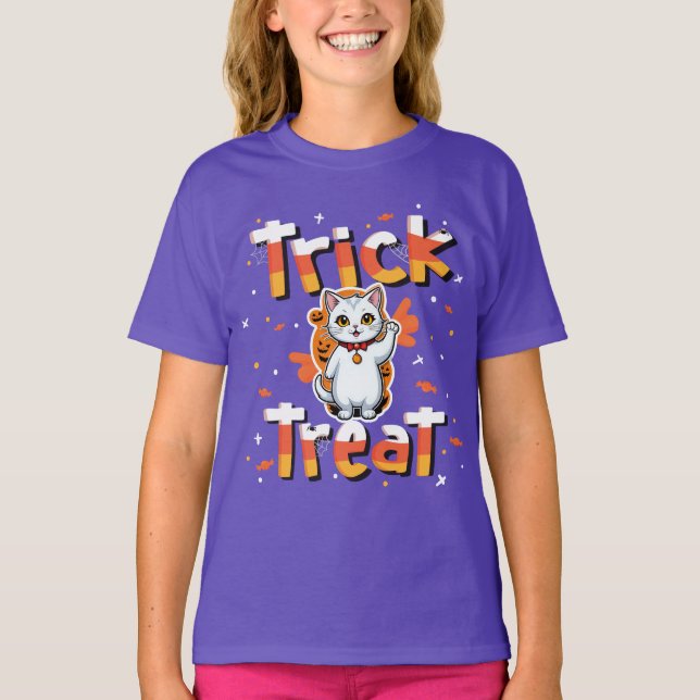 T-shirt Bande de chat adorable ou traiter Halloween (Devant)