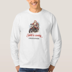 T-shirt Bande dessinée amusante Père Noël sur une moto