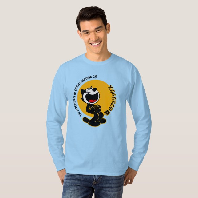 T-shirt Bande dessinée chat | Manches longues pour hommes (Devant entier)
