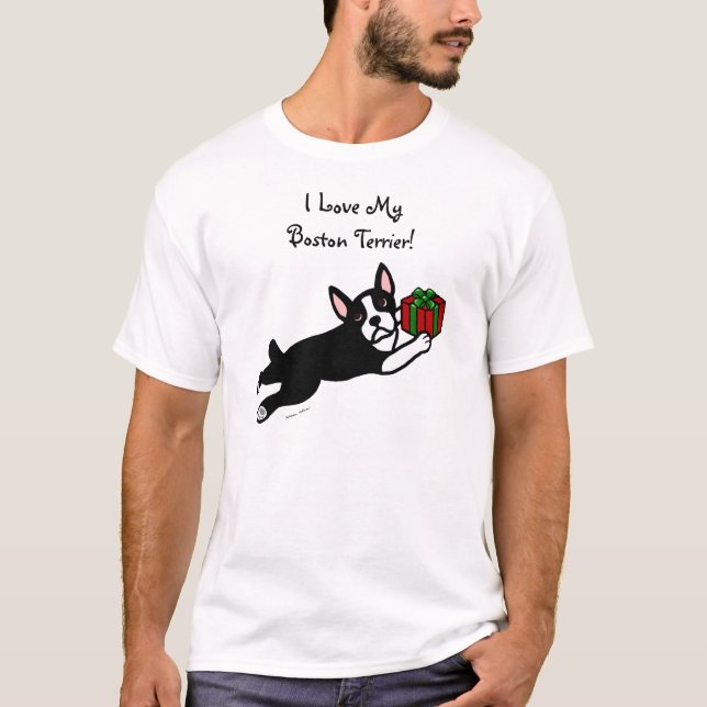 T-shirt Bande dessinée de Noël 2 de Boston Terrier (Devant)