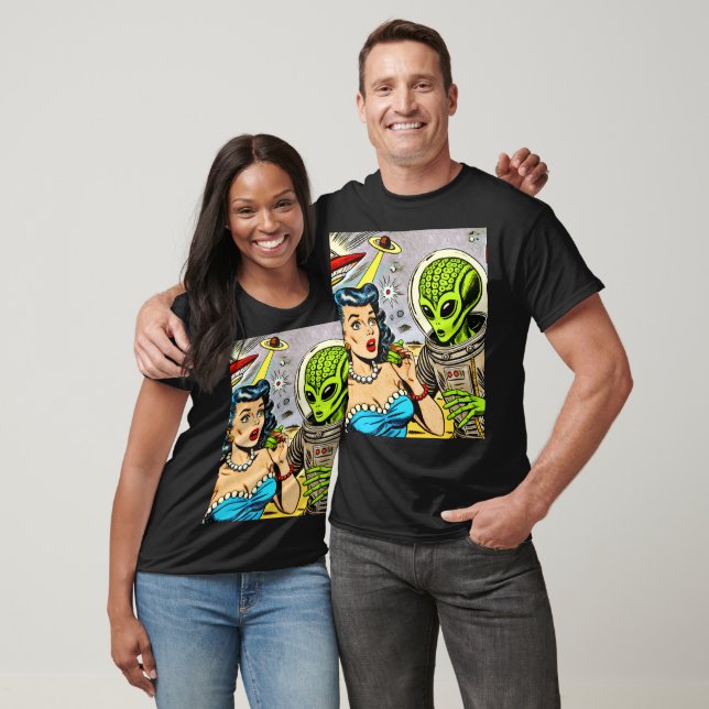 T-shirt Bande dessinée de science fiction Alien rétro (Unisexe)