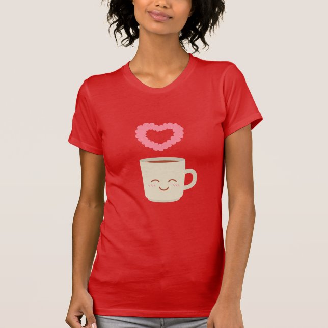 T-shirt Bande dessinée mignonne de tasse de café, amant de (Devant)