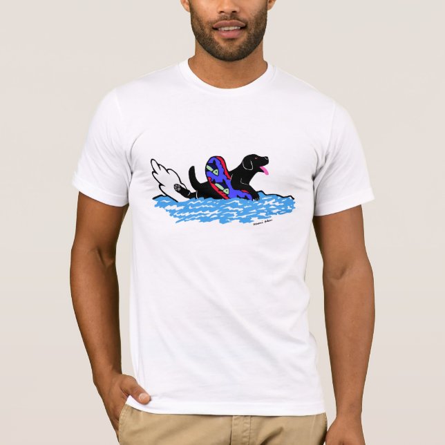 T-shirt Bande dessinée noire de natation de Labrador (Devant)