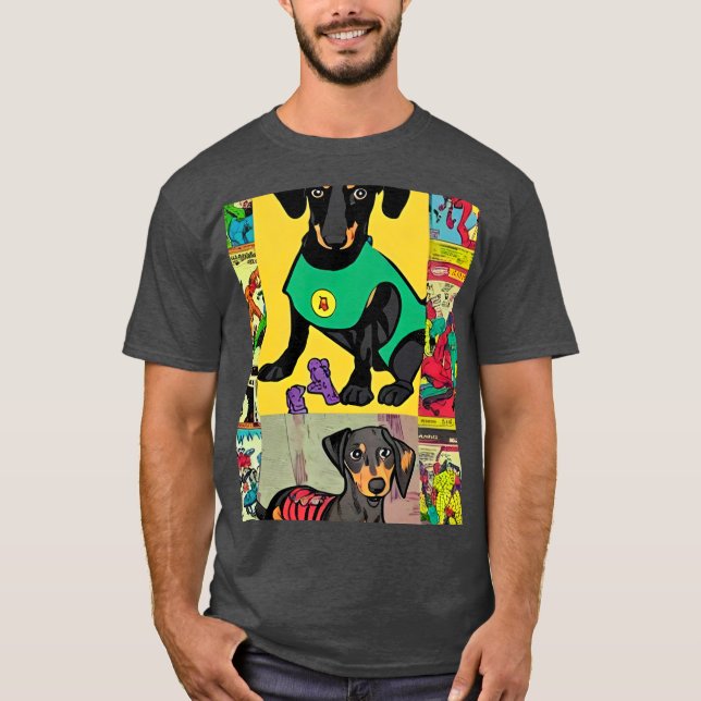 T-shirt Bande dessinée rétro sur le teckel (Devant)