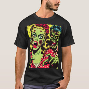 T-shirt Bande dessinée rétro Zombie Couple