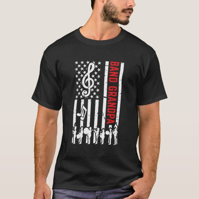 T-shirt Bande Grand-père American Flag Marche Bande Grand- (Devant)