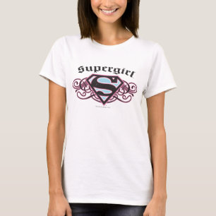 T-shirt Bandes à épingles supergirl noir et rose