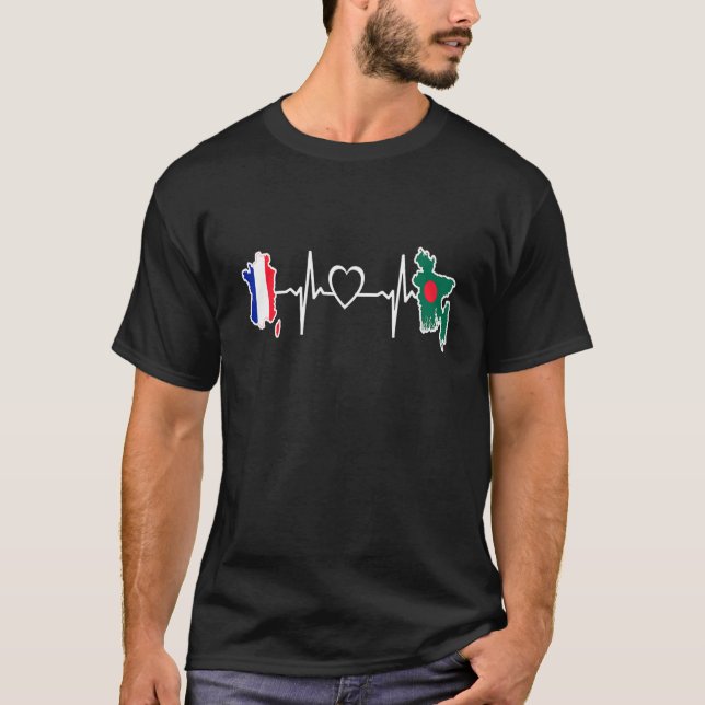 T-shirt Bangladesh France Flag Bangladeshi French Heartbea (Devant)
