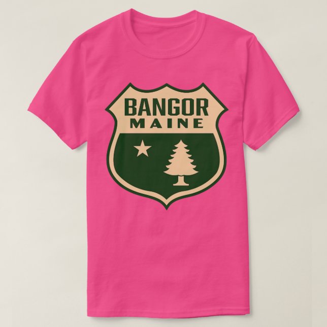 T-shirt Bangor Maine Retro Pine Tree Shield Tan (Design devant)