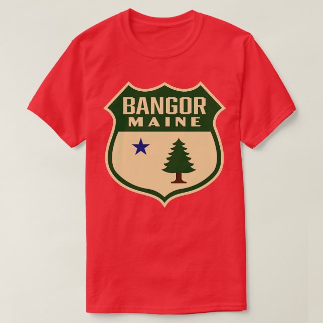T-shirt Bangor Maine Retro Pine Tree Shield Vert (Design devant)