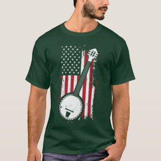 T-shirt Banjo Bluegrass Cadeau de Musicien Drapeau América